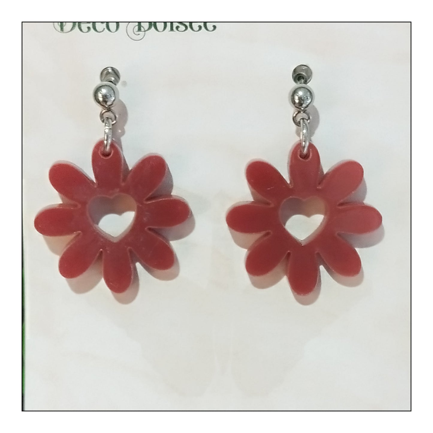 BO fleur coeur pastel rouge cerise monture argentée