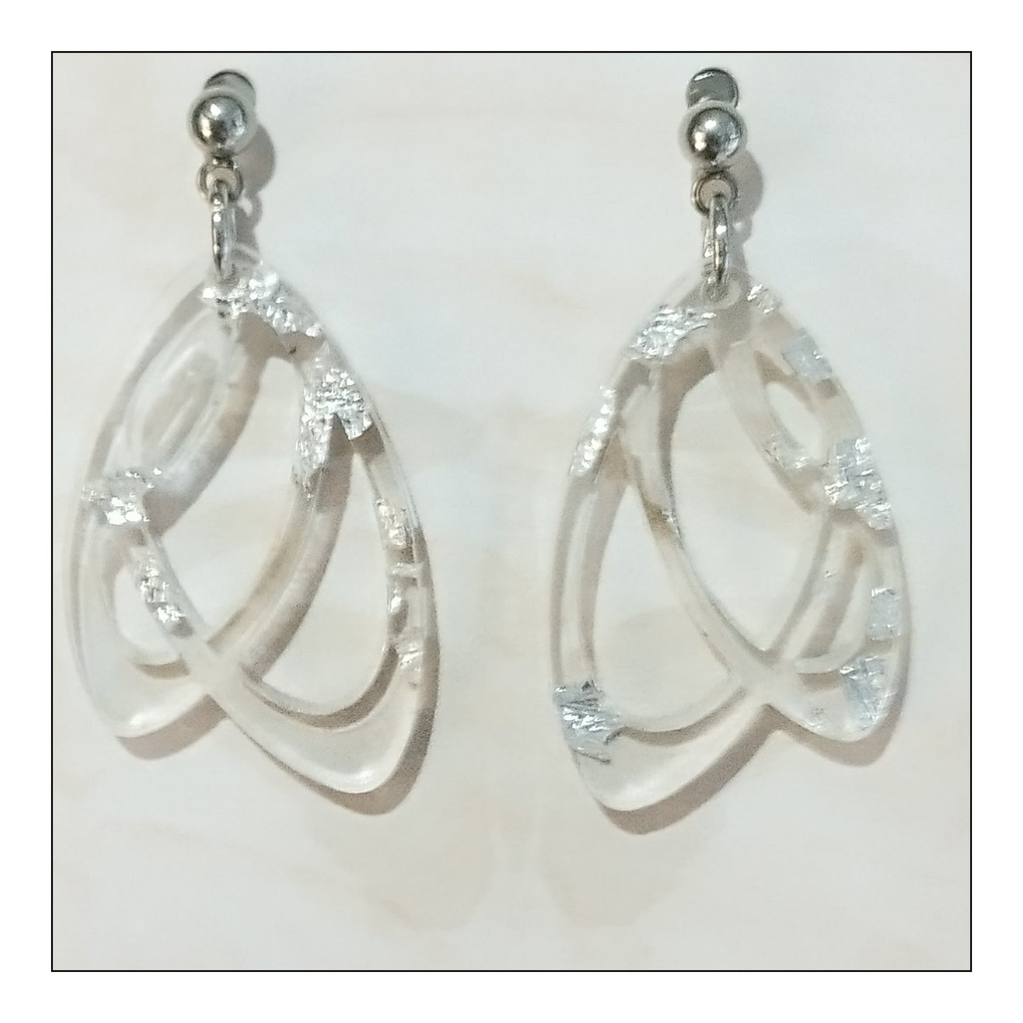 BO petit papillon feuille d'argent monture argentée