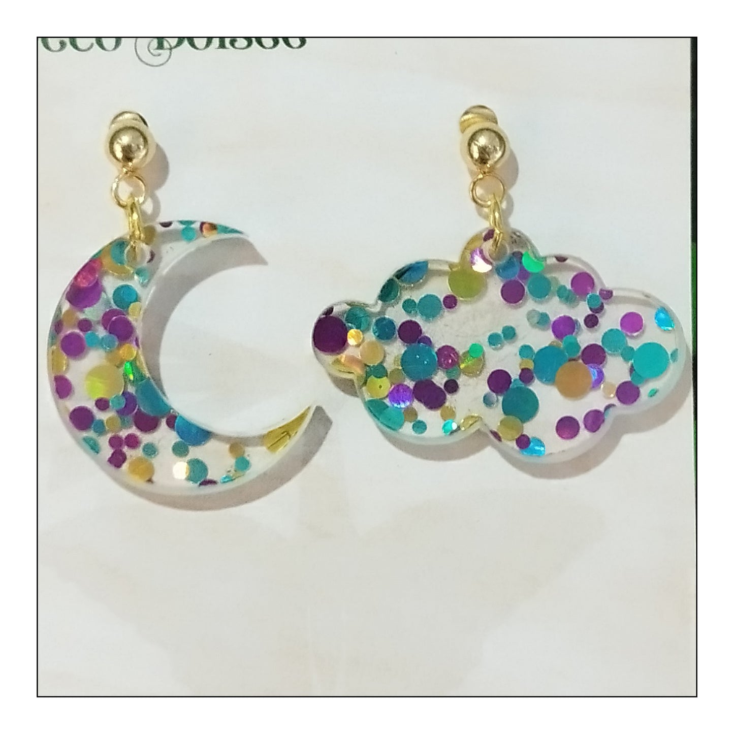 BO lune & nuage paillettes dots violettes monture dorée