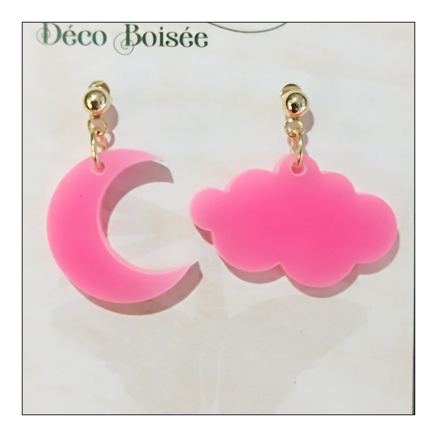 BO lune & nuage rose néon monture dorée