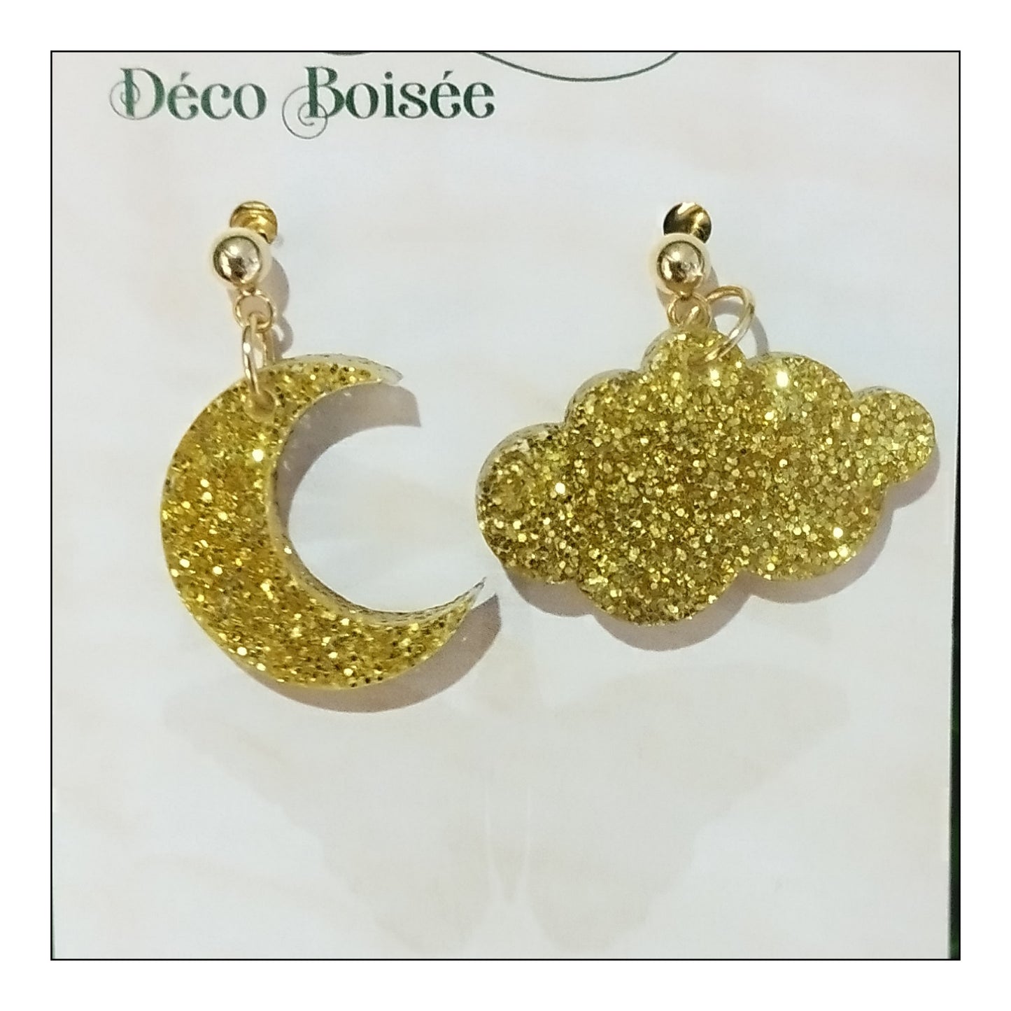 BO lune & nuage paillettes dorées monture dorée