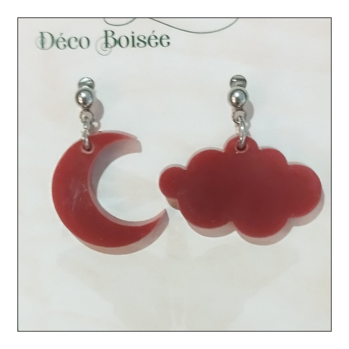 BO lune & nuage pastel rouge cerise monture argentée