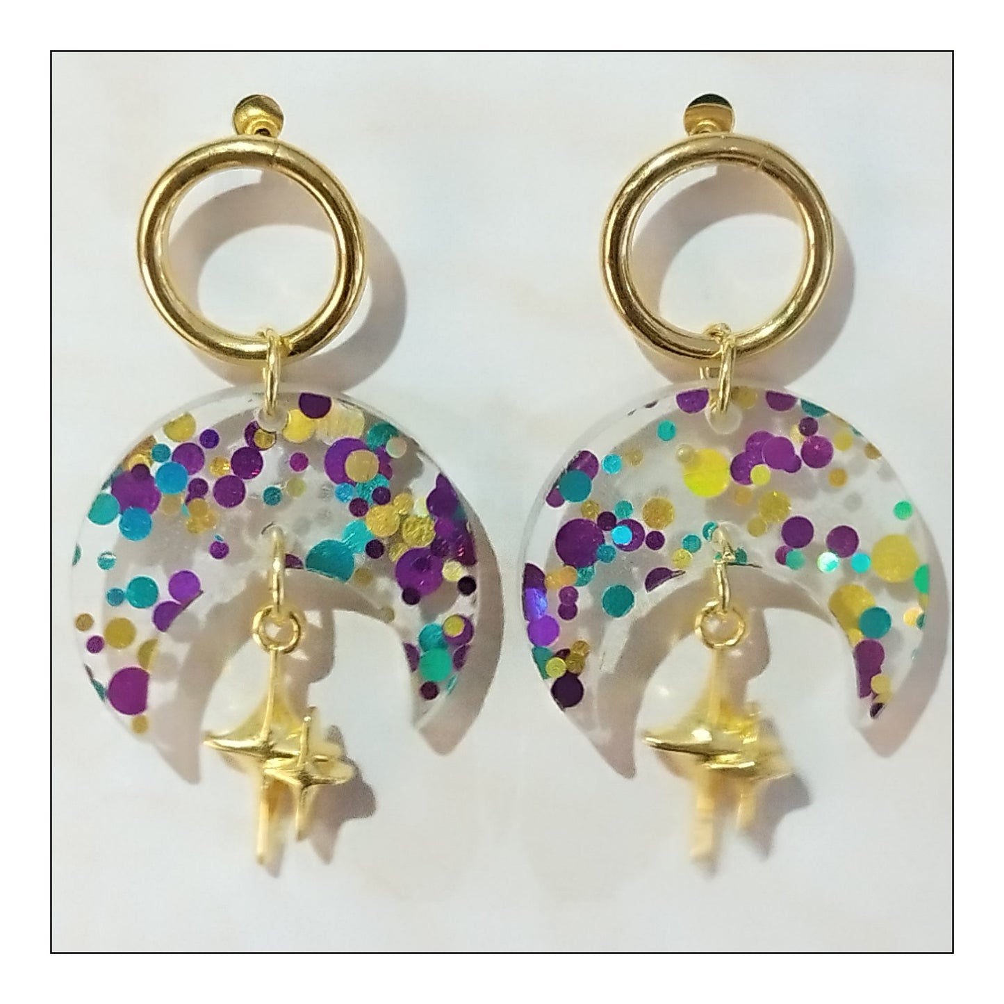 BO lune paillettes dots violettes monture dorée