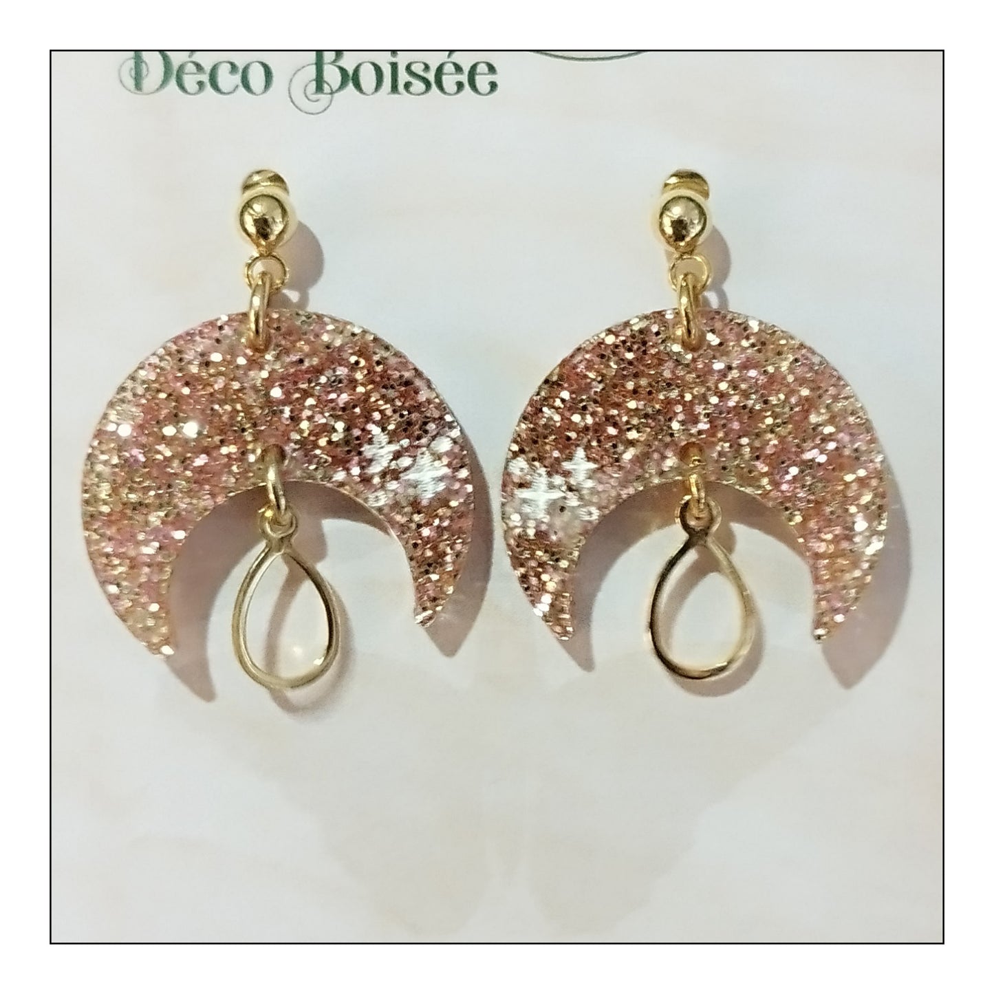 BO lune paillettes rose champagne monture dorée