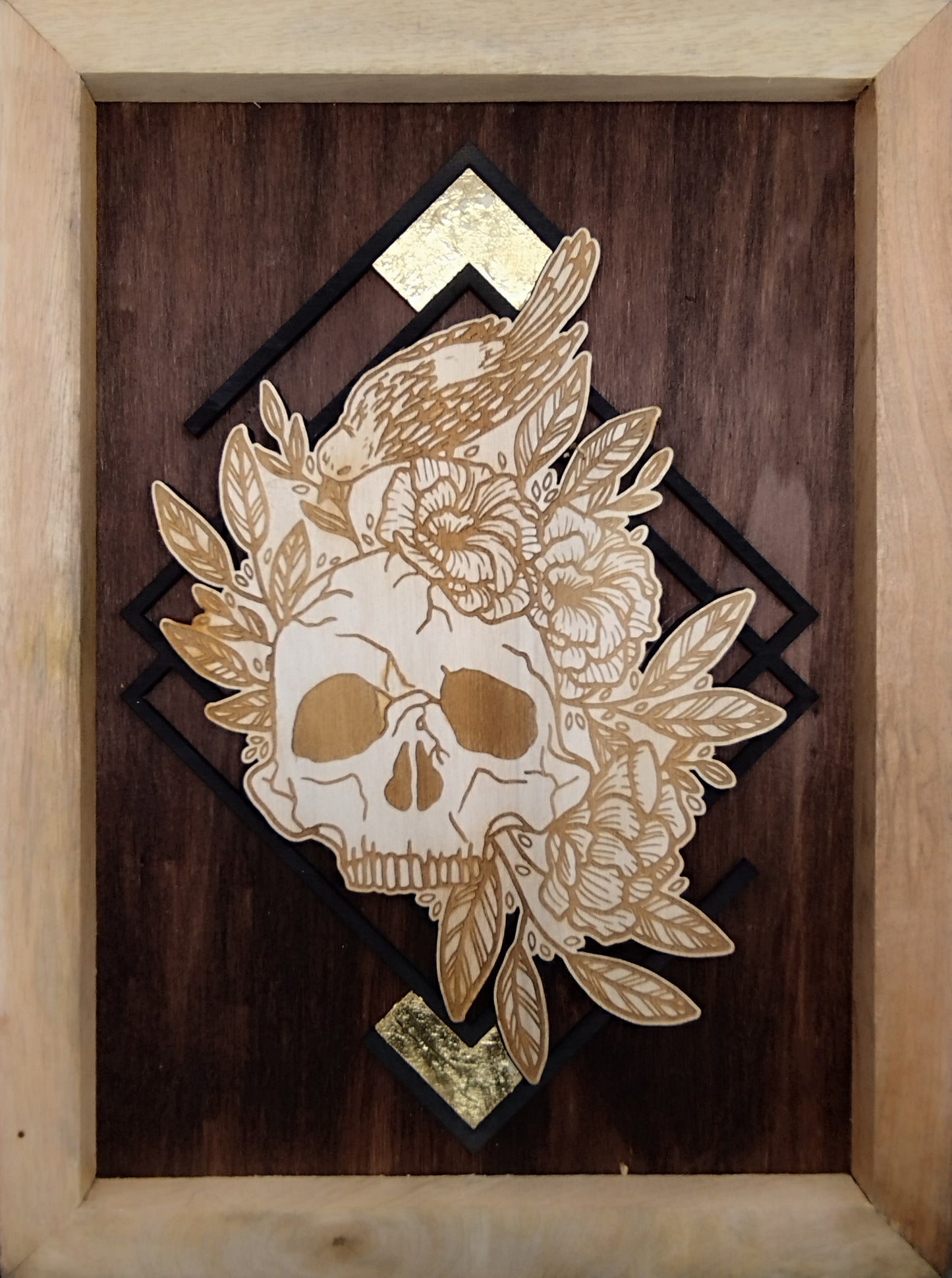 Cadre Gravure crâne à l'oiseau