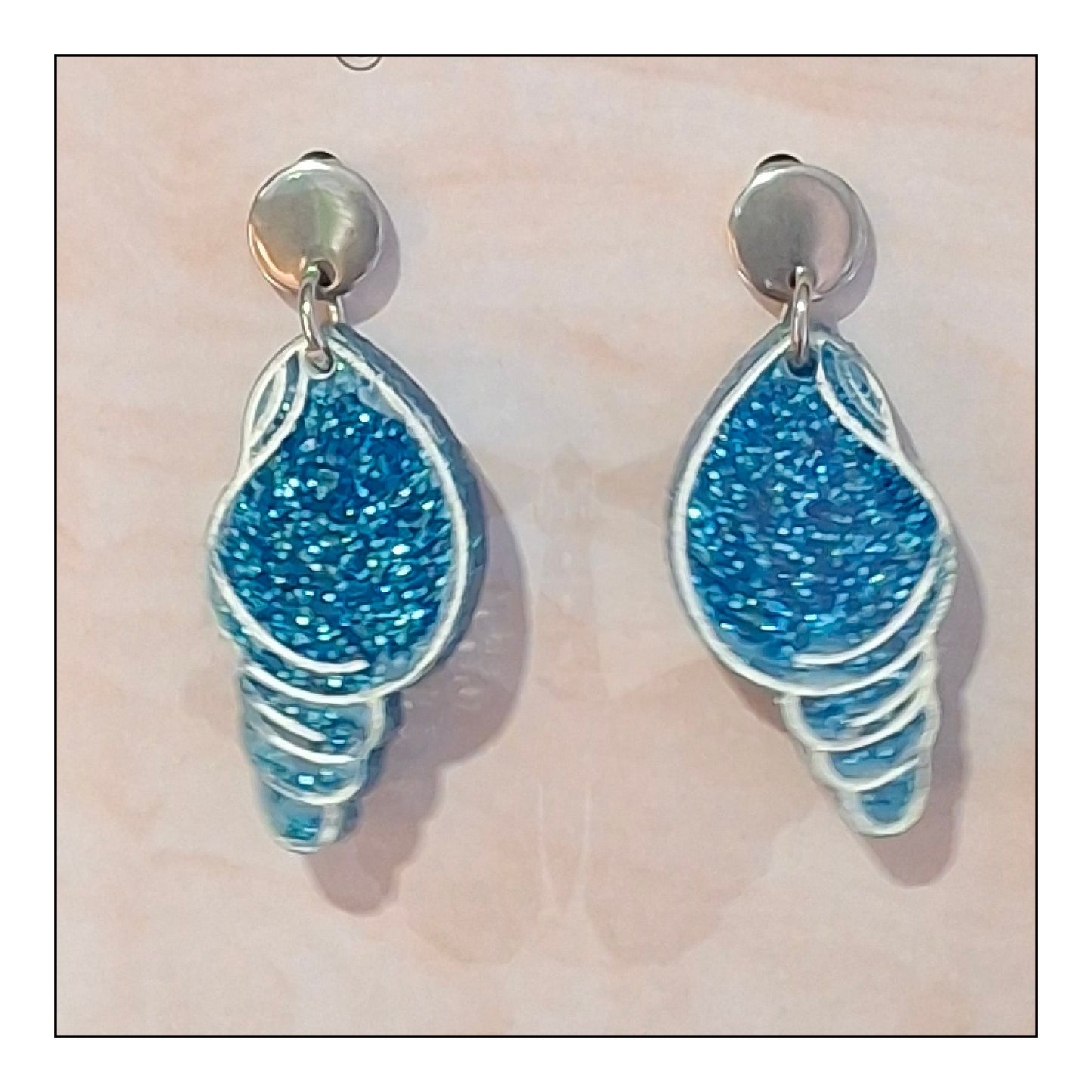 BO Coquillage long paillettes bleues monture argentée