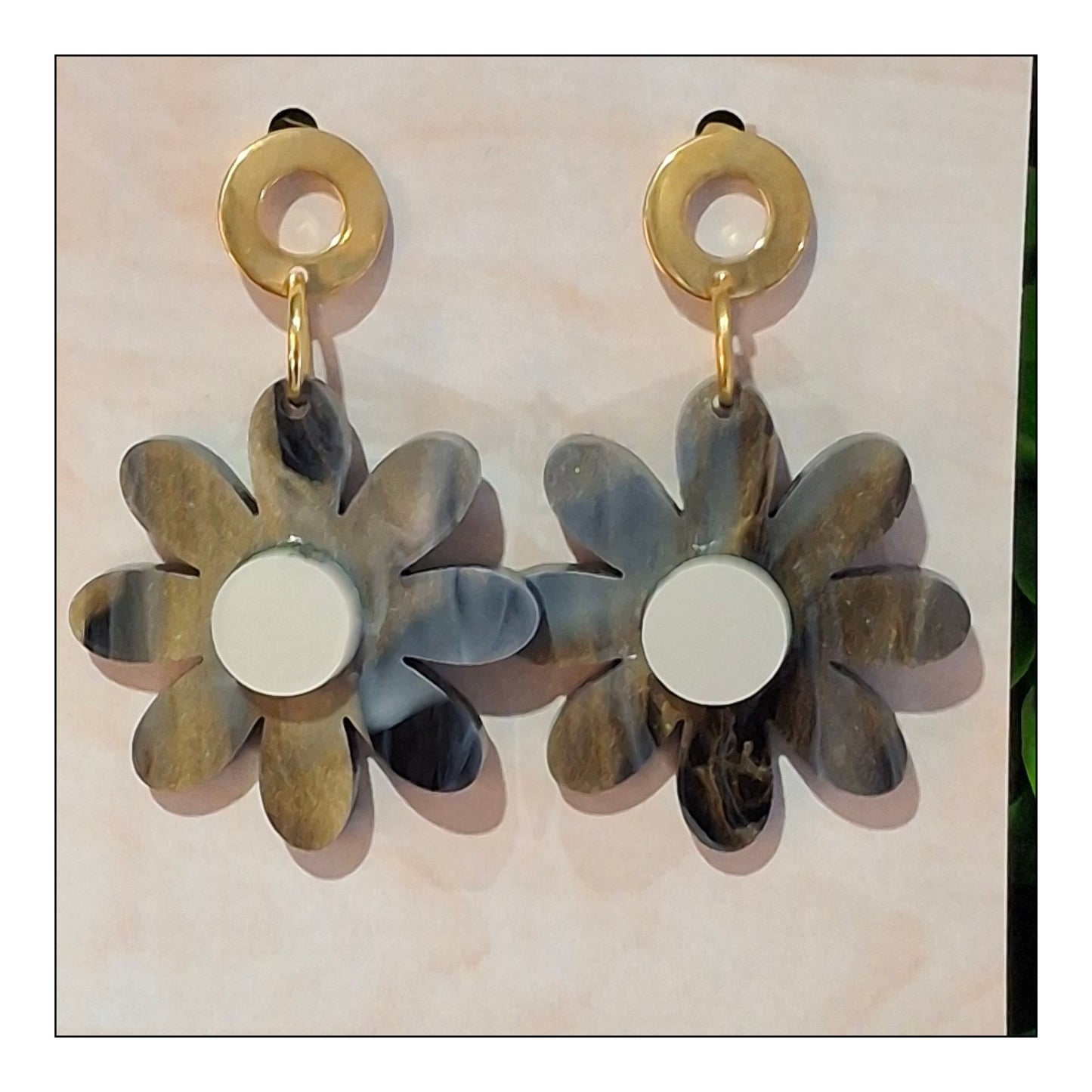 BO grande fleurs doré & noir monture dorée