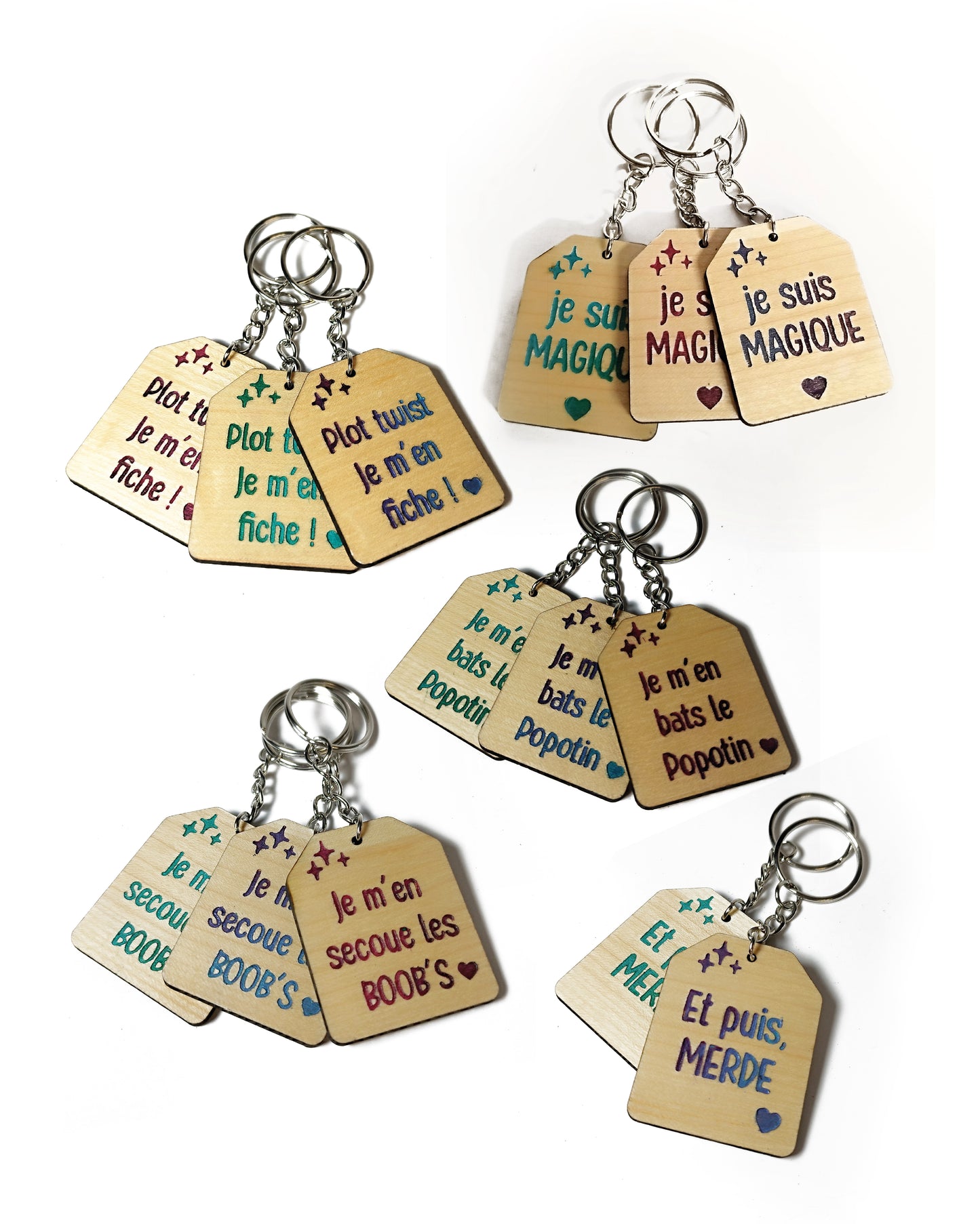 Porte-clés en bois gravé - collection Et puis Merde