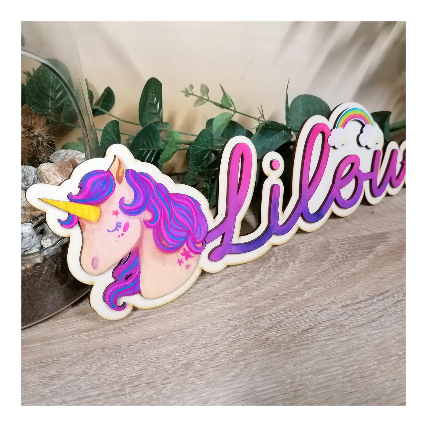Le prénom et sa déco (licorne, hermine, tortue, perroquet, et pika)