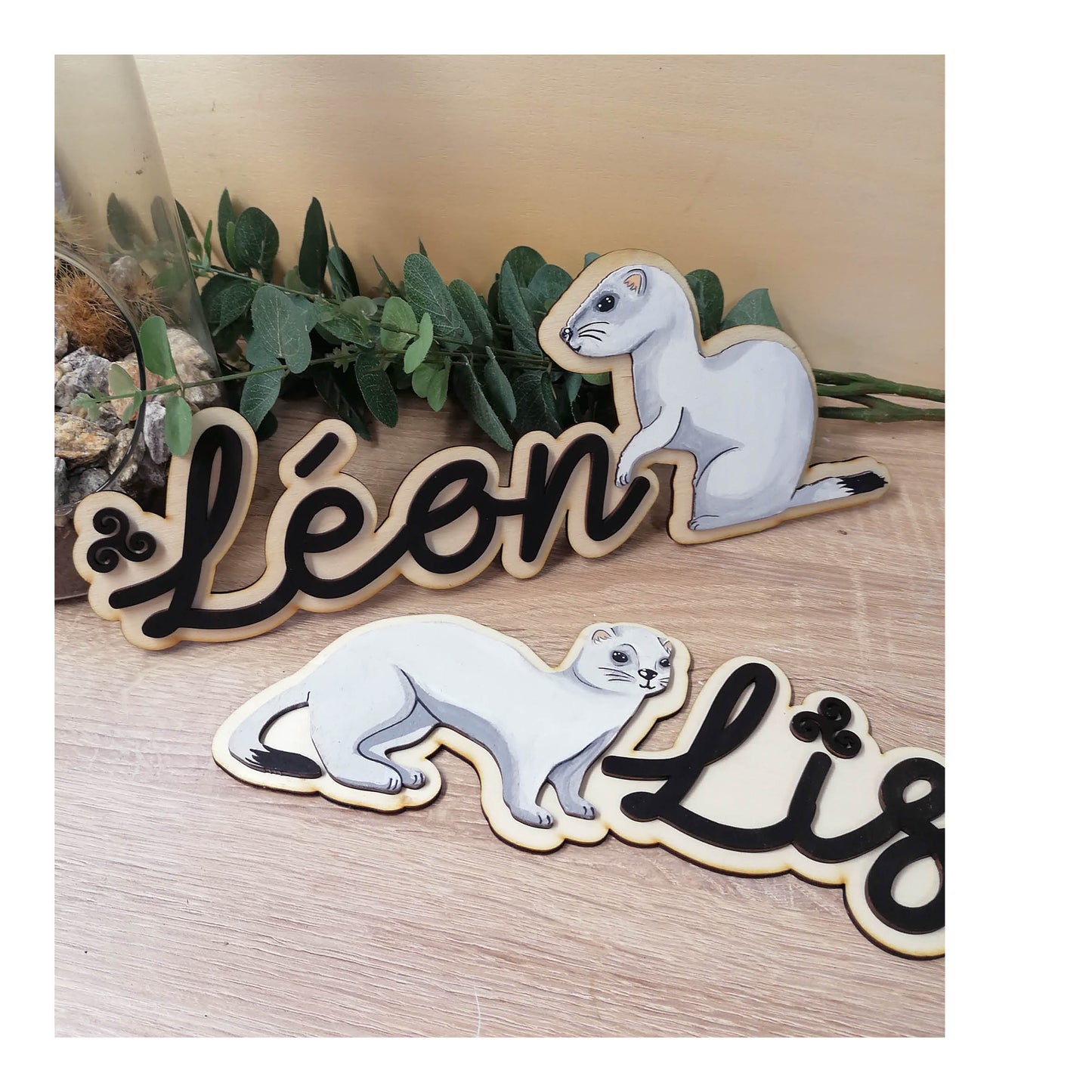 Le prénom et sa déco (licorne, hermine, tortue, perroquet, et pika)