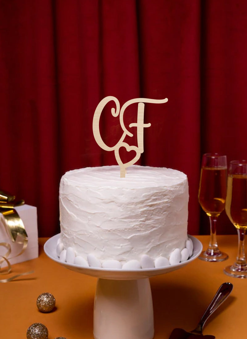 Cake topper initiales & coeur