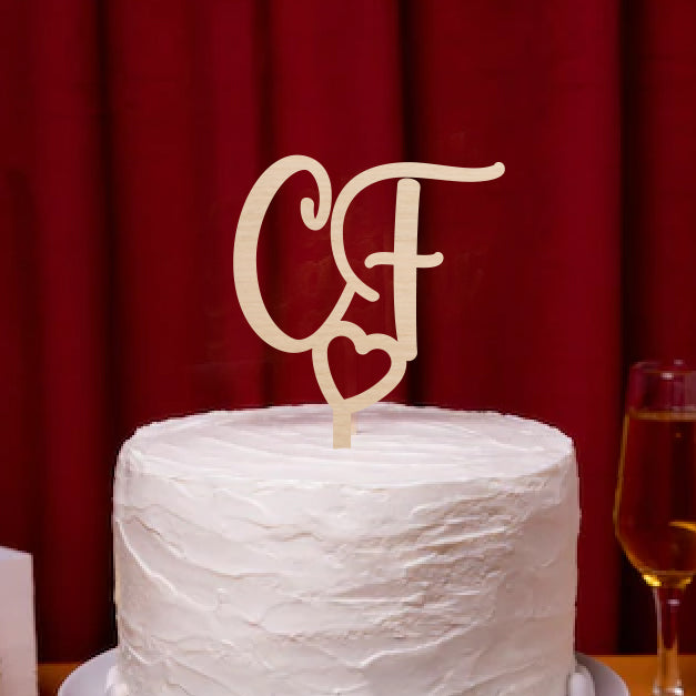 Cake topper initiales & coeur