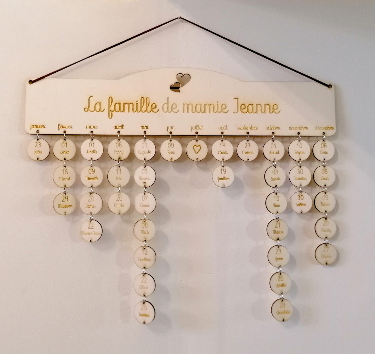 Calendrier des anniversaires perpétuel cœur