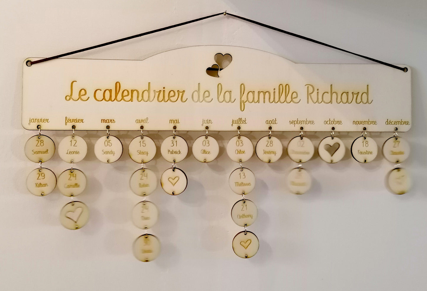 Calendrier des anniversaires perpétuel cœur