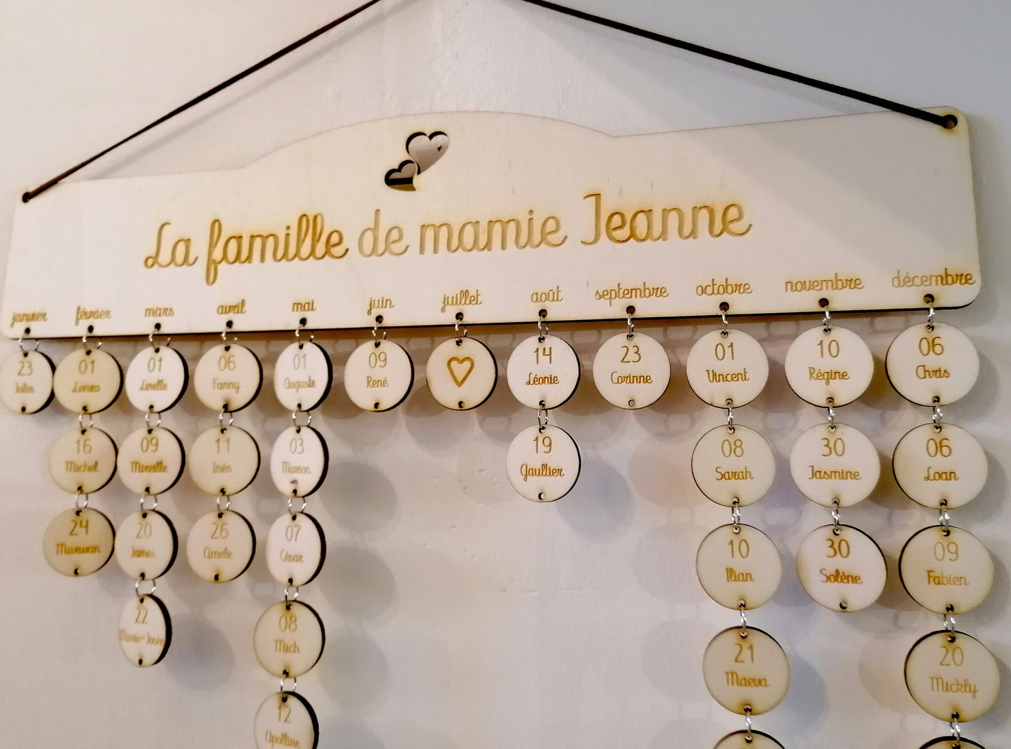 Calendrier des anniversaires perpétuel cœur