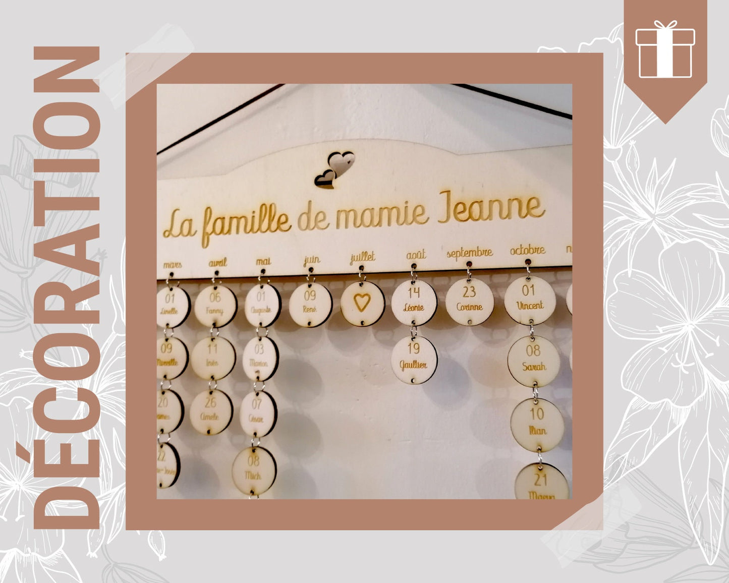 Calendrier des anniversaires perpétuel cœur