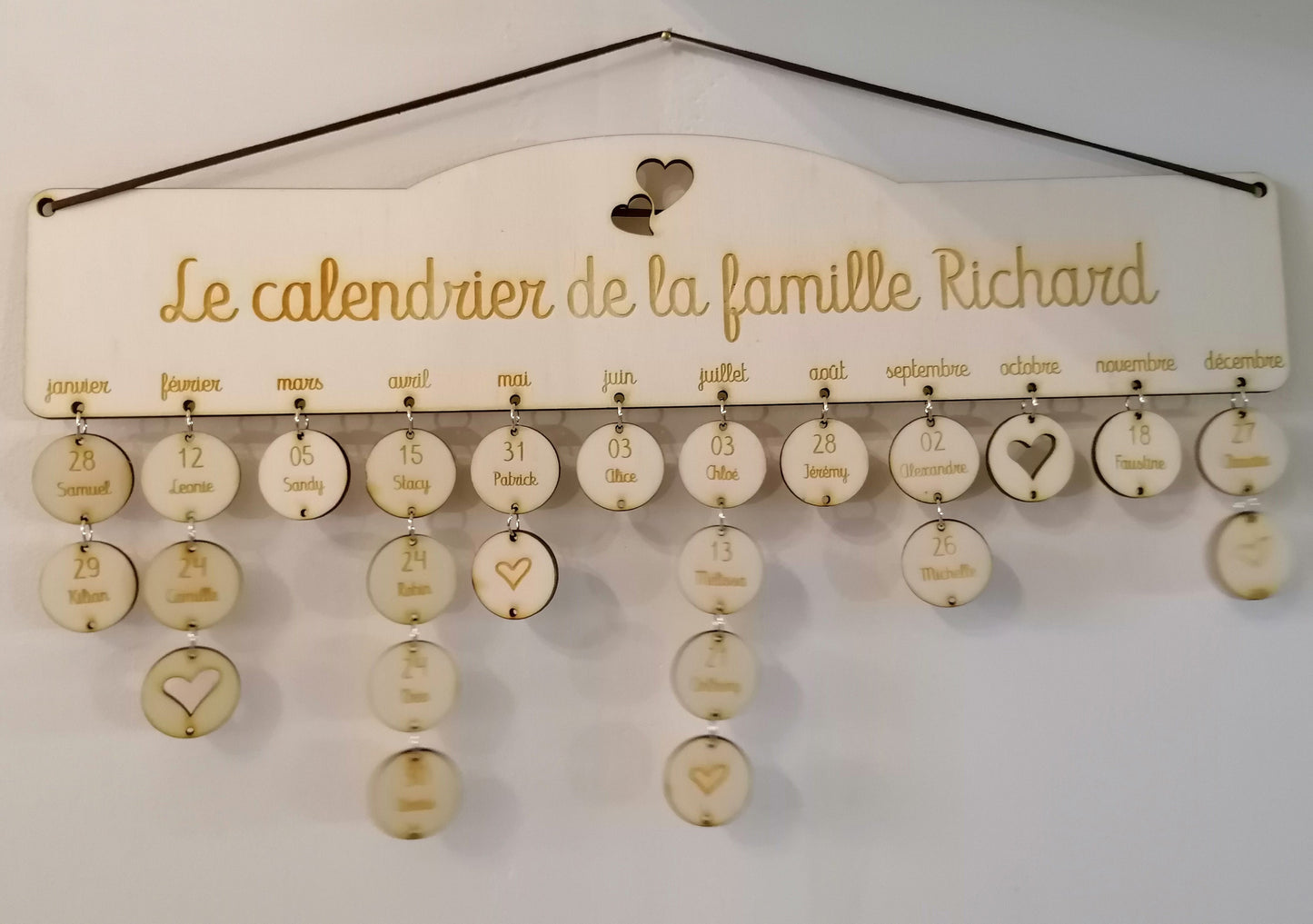 Calendrier des anniversaires perpétuel cœur