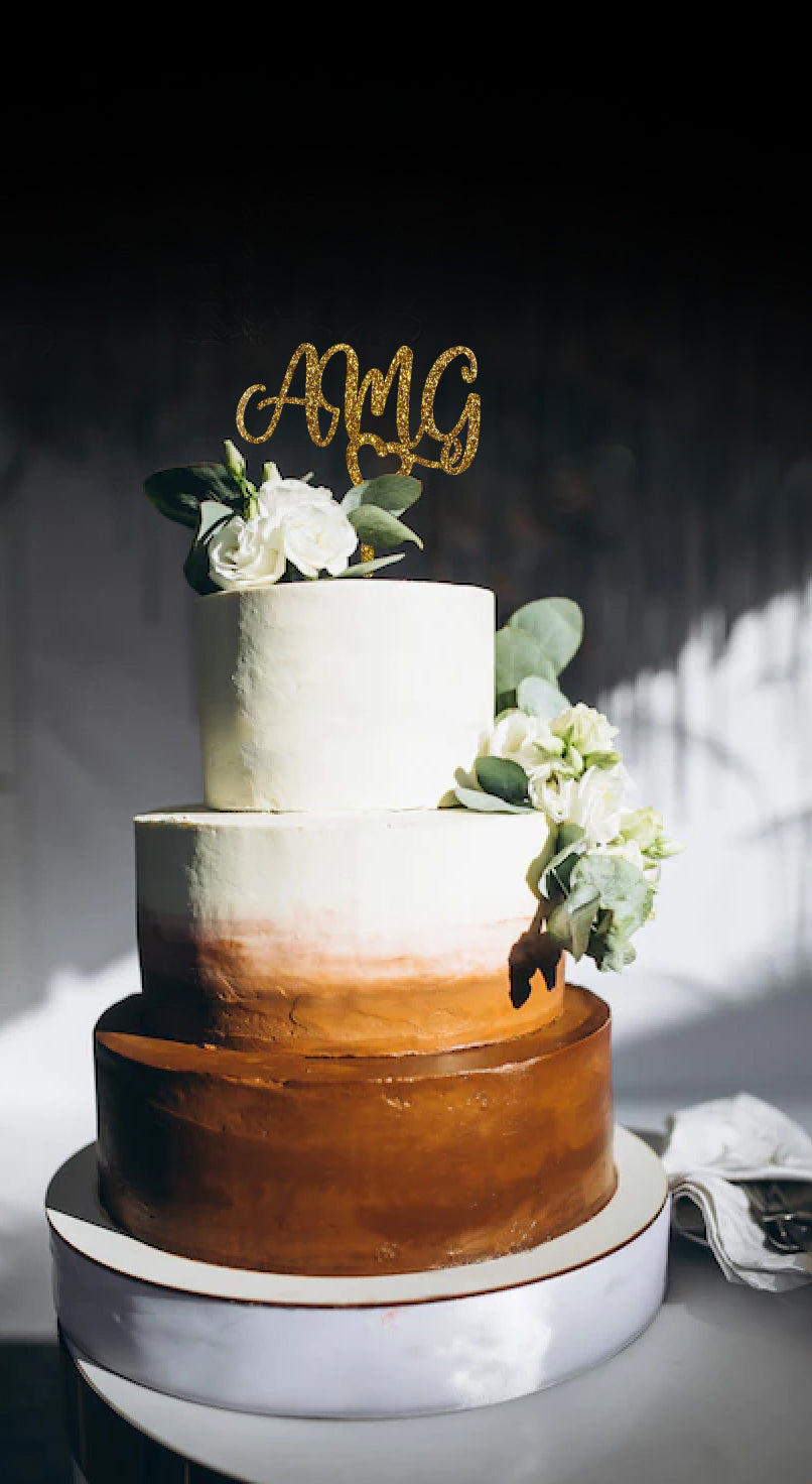 Cake topper initiales & coeur