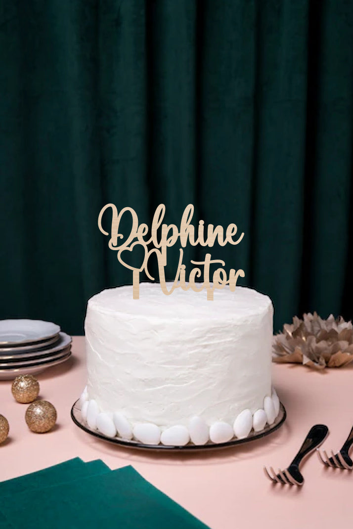 Cake topper prénom & coeur