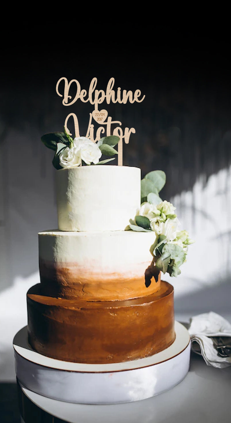Cake topper prénom & coeur gravé