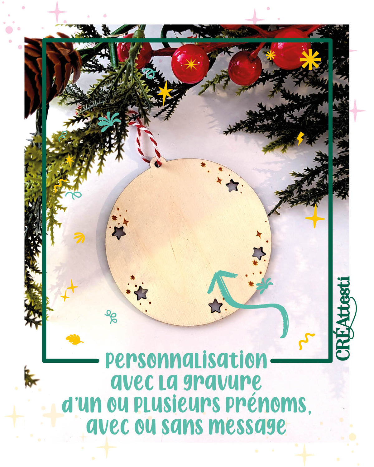 Boules de Noël étoilée - gravure personnalisée