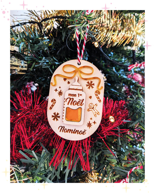 Boule de noël mon premier noël avec son biberon doré - personnalisation