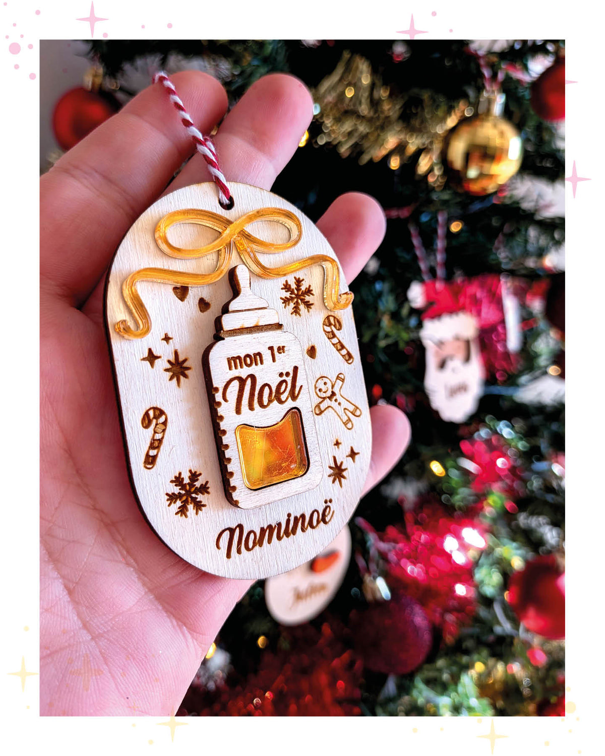 Boule de noël mon premier noël avec son biberon doré - personnalisation