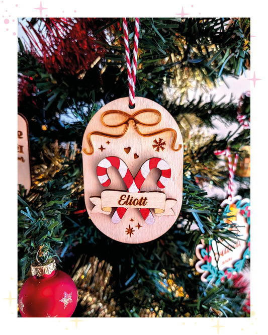 Boule de noël Sucre d'orge, et prénom personnalisé