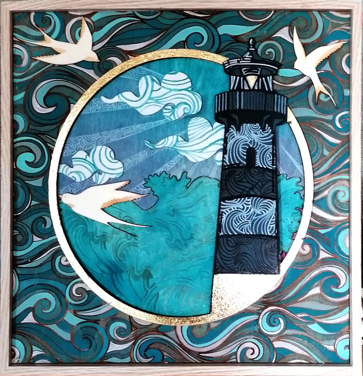 Tableau en bois techniques mixtes – Œuvre originale peinte à la main 480×480 mm