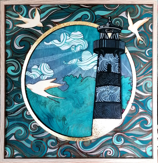 Tableau en bois techniques mixtes – Œuvre originale peinte à la main 480×480 mm