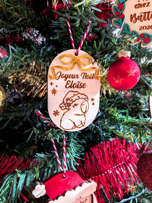 Boules de Noël - ruban miroir doré, et gravure capybara, licorne, renard - mon premier noël