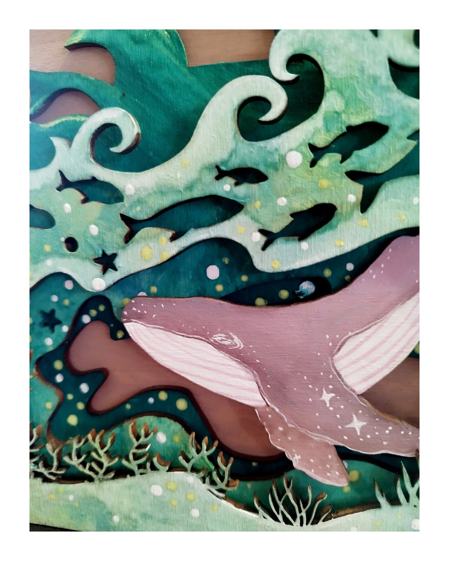 Cadre en bois A4 – Phare et baleine – Série limitée, pièce unique 2