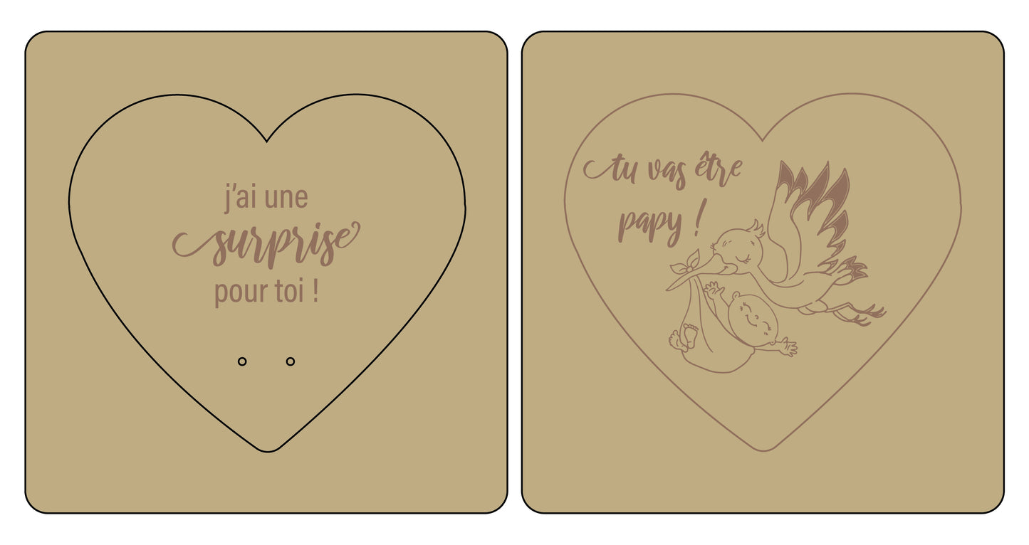 Annonce de la cigogne, carte d'annonce grossesse en coeur - personnalisée sur mesure