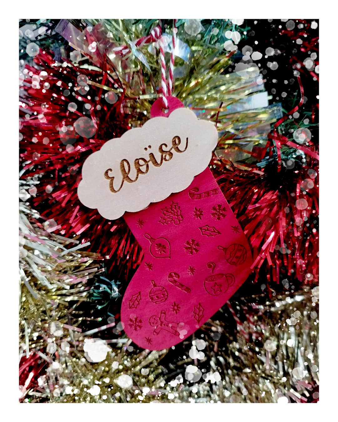 Boule Chaussette de Noël peinte à la main