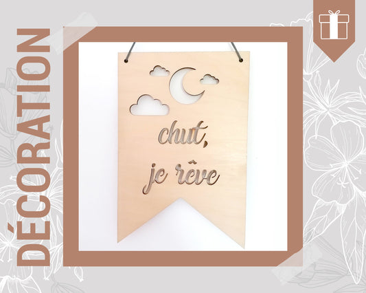 Suspension fanion décoration - Chut je dors - décoration en bois - délicat, tout en douceur pour une chambre d'enfant