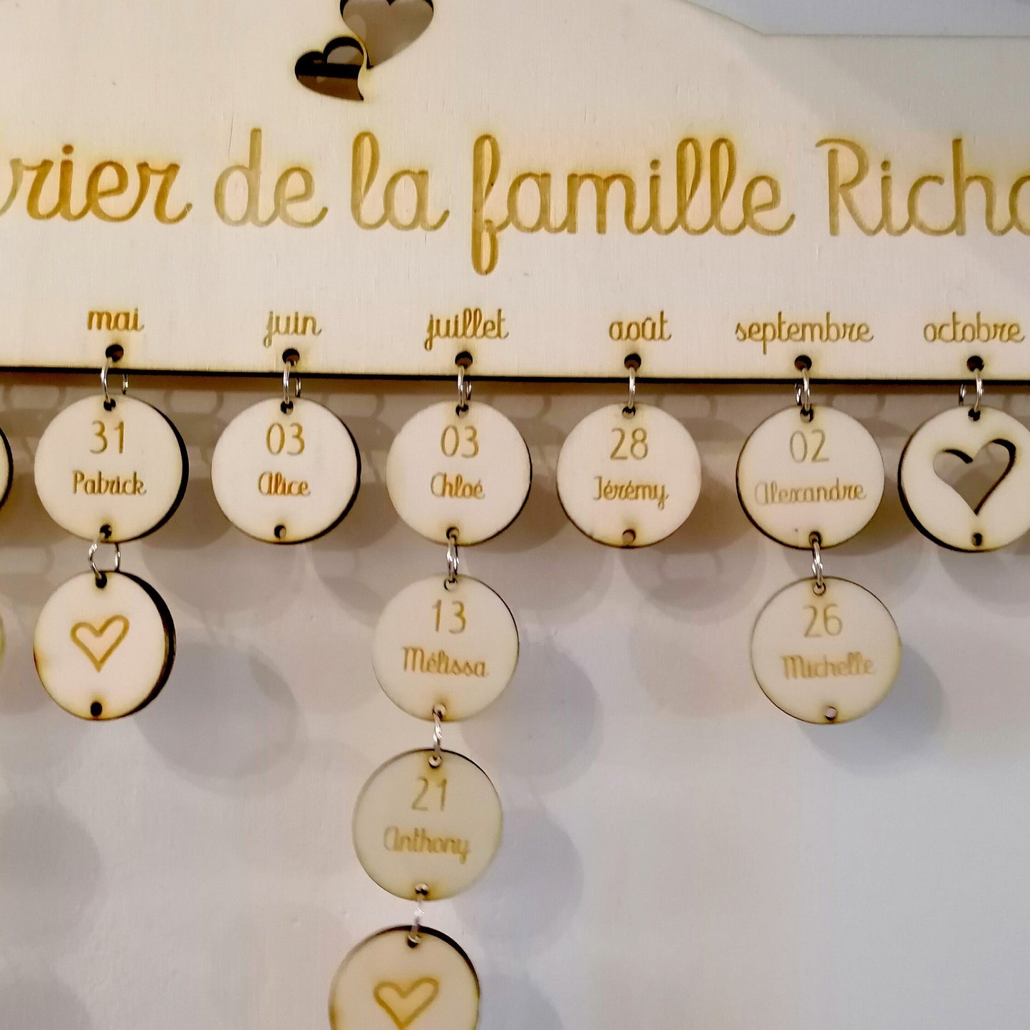 Calendrier des anniversaires perpétuel cœur